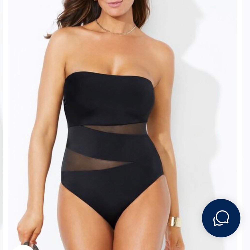 Never worn black strapless one piece swimsuit.